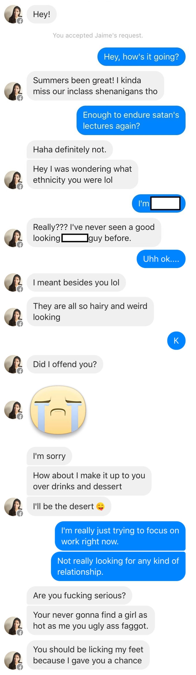 Girl I had class with messaged me on Facebook