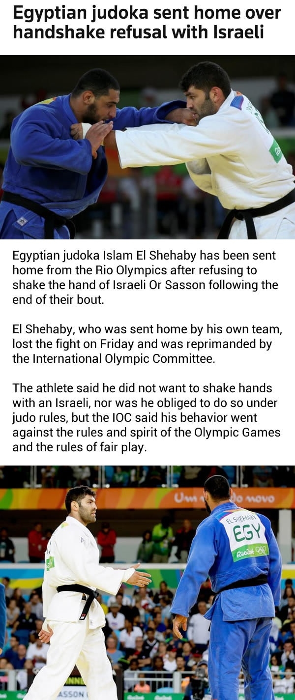 Egyptian judoka El Shehaby was reprimanded and sent home
