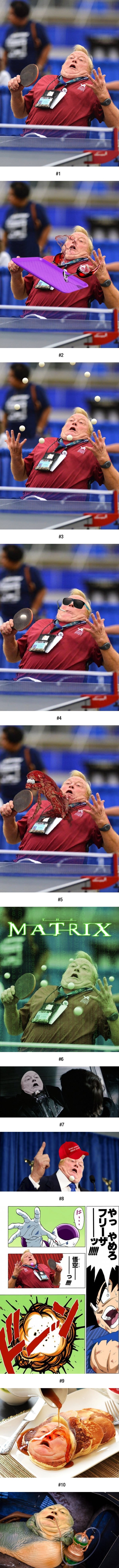Surprised ping pong player gets photoshop treatment
