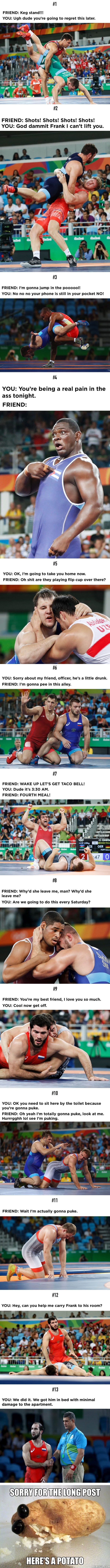 Wrestling photos teach you how to take care of your drunk friends