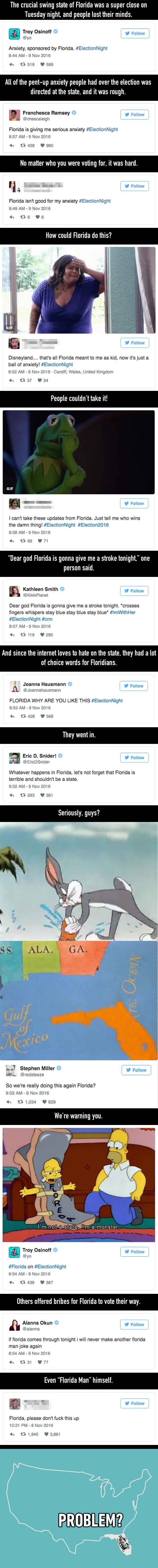 People were taking out all their election night anxiety and anger on Florida