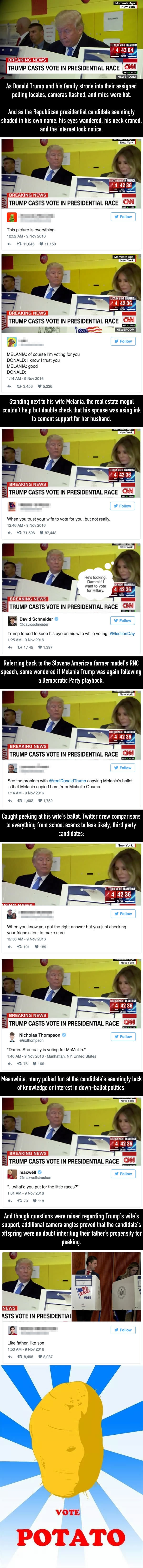 Trump peeks at Melania's ballot