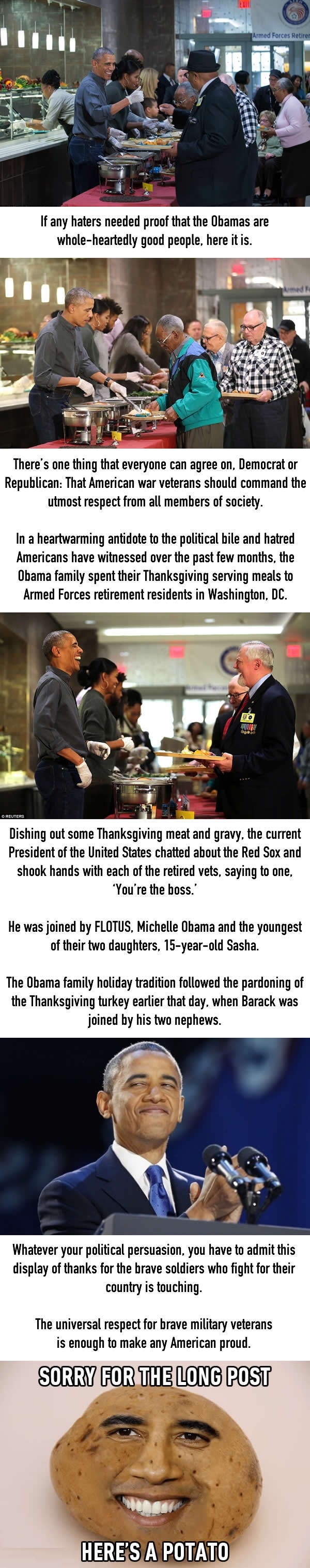 Obamas spend Thanksgiving serving food to army veterans