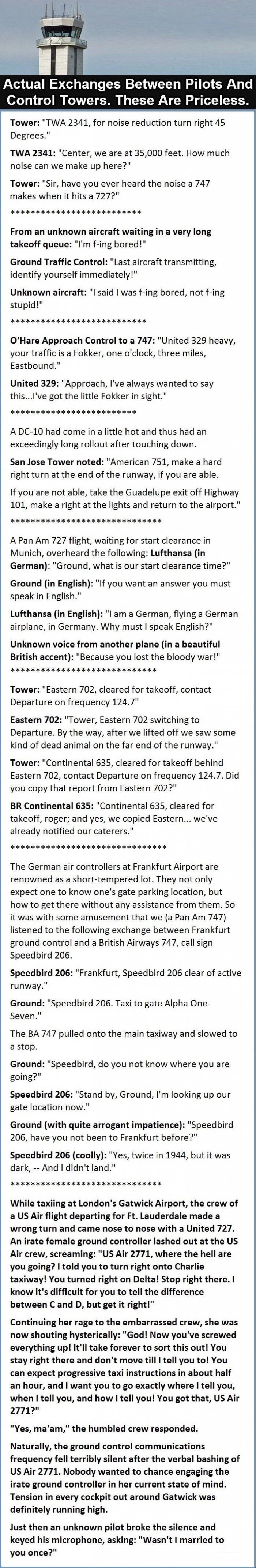 Exchanges between pilots and control towers