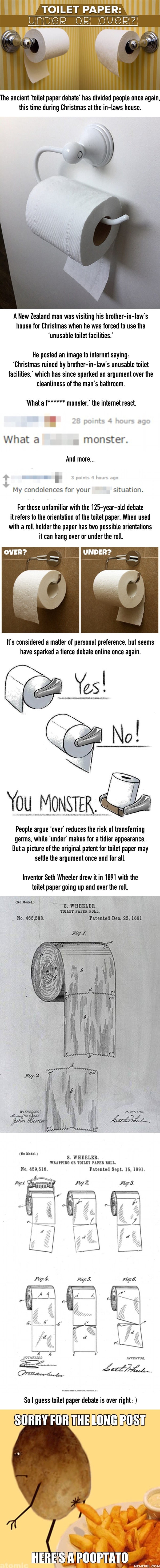 Toilet paper: under or over?