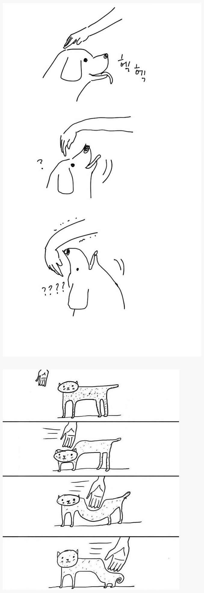 Petting a dog and a cat