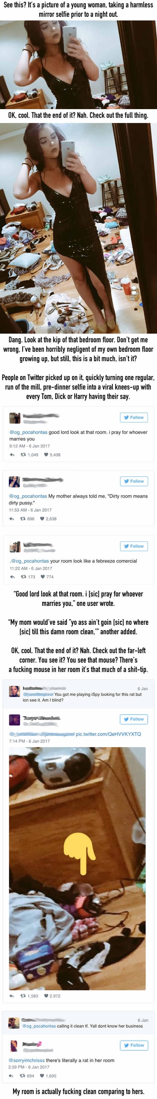 Twitter reacts to girl's messy bedroom floor