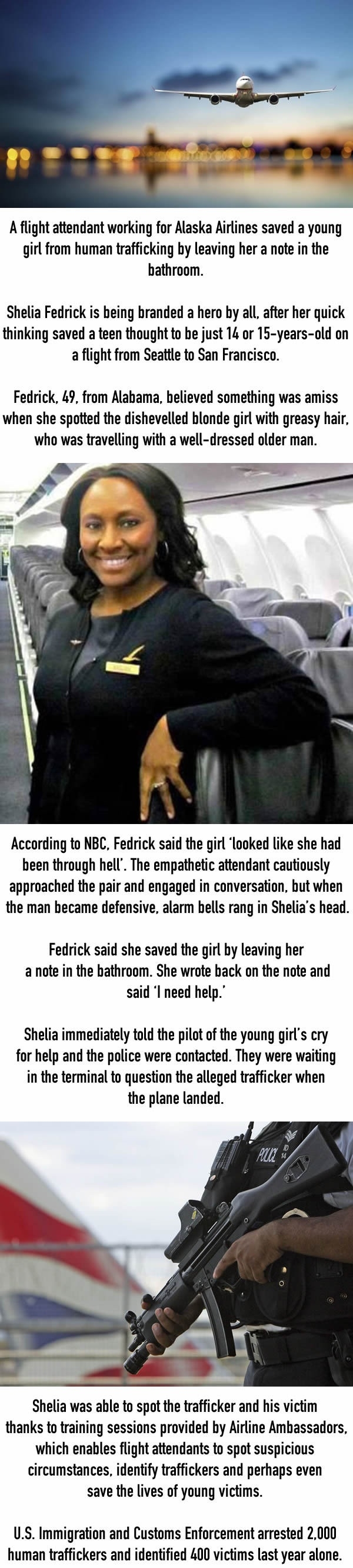 Flight attendant saves teen from human trafficker