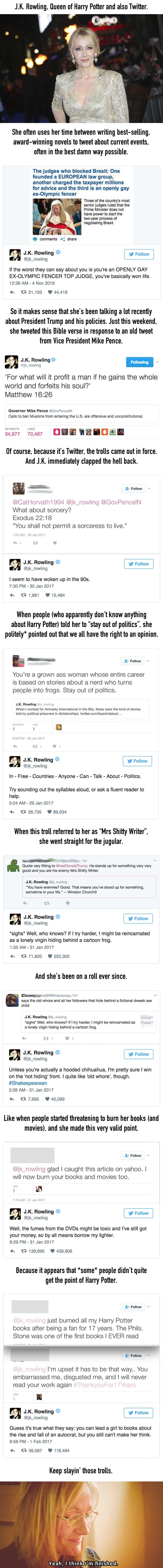 JK Rowling has been roasting twitter trolls nonstop lately