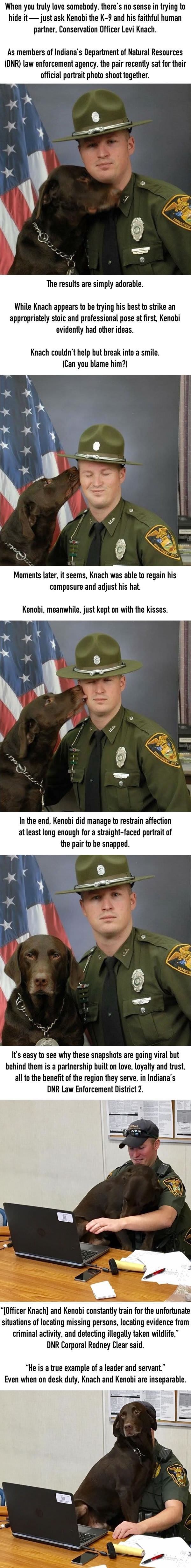 K9 wont stop kissing his partner during photo-shoot