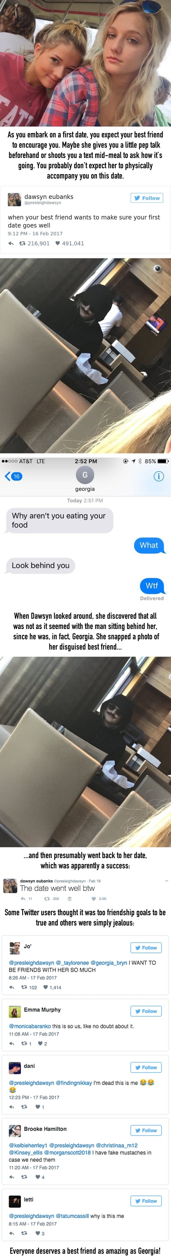 Girl's best friend's undercover date disguise is friendship goals