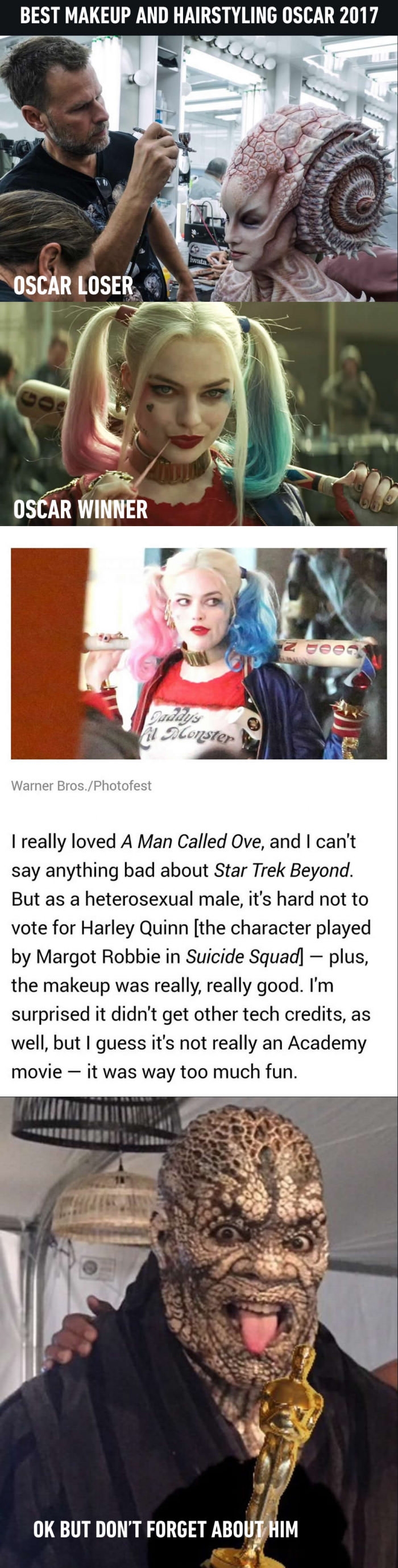 An Academy voter said he voted for Suicide Squad because Harley was hot