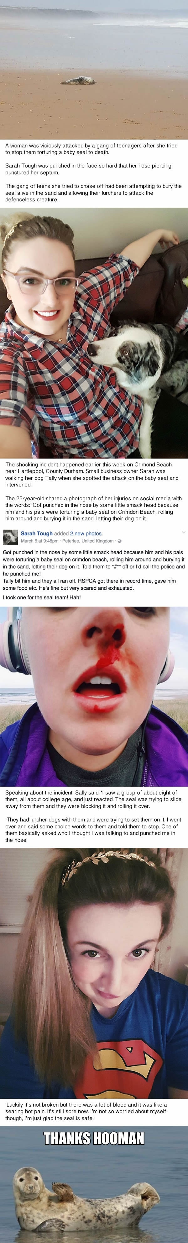 Woman confronts teens torturing a baby seal