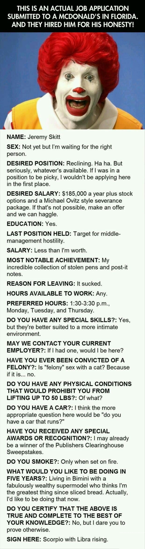 Hired for being honest.. way to go!