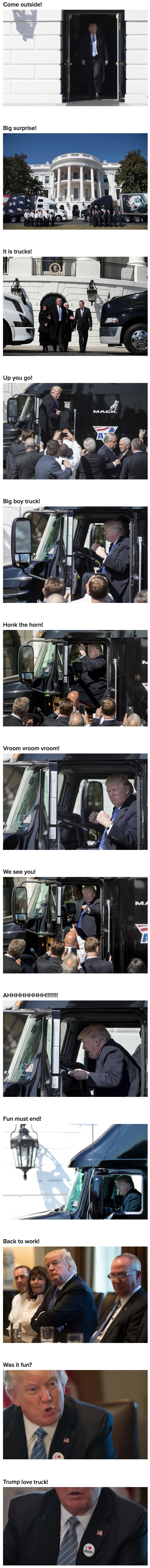 Trump got to sit in a big boy truck!