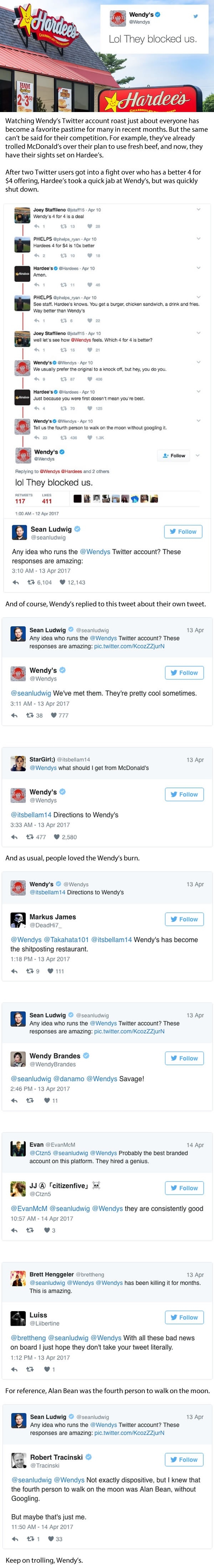 Wendy's trolled Hardee's so hard on twitter they got blocked