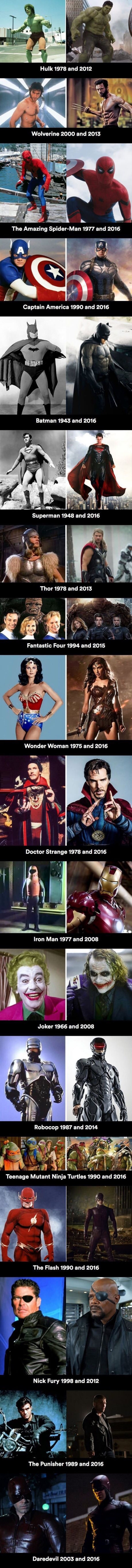 On screen superheros before and after