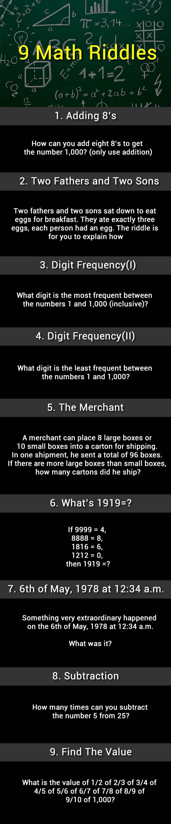 9 math riddles, can you solve them?
