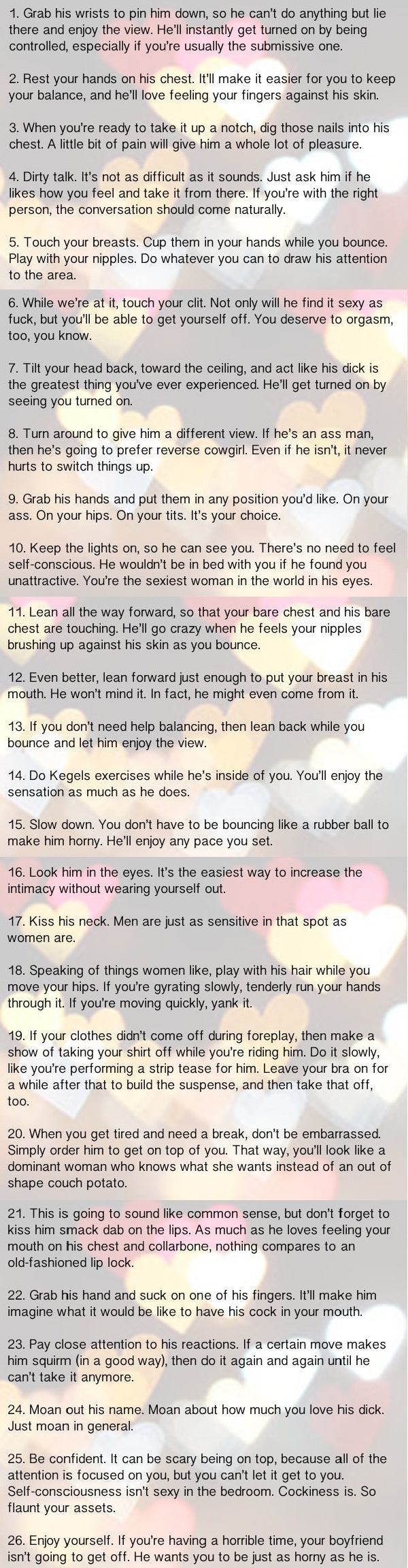 S*xy things he wants you to do while riding him