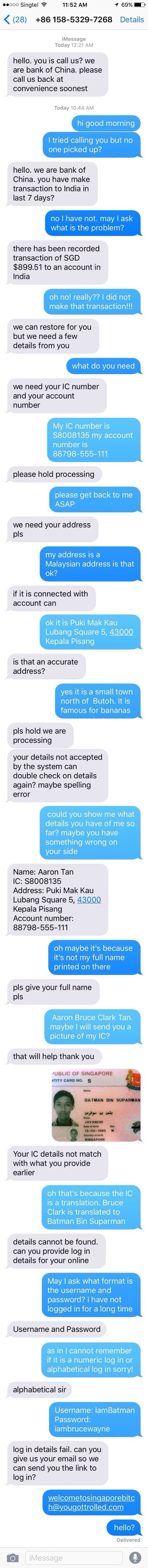 Trolling text scammer