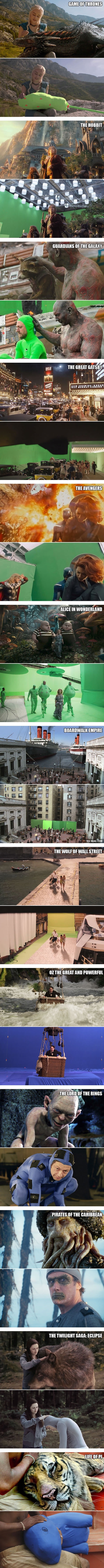 Popular movie scenes before and after special effects