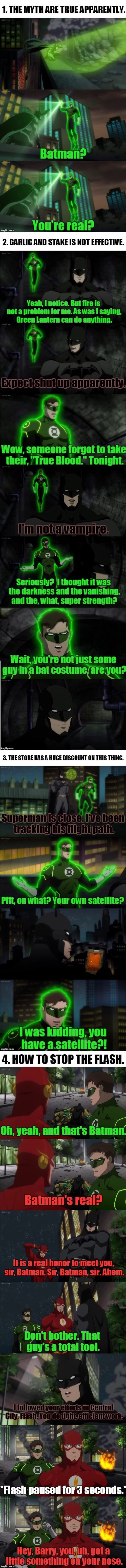 Reaction of Superhero to Batman the first time they meet him in Justice League War