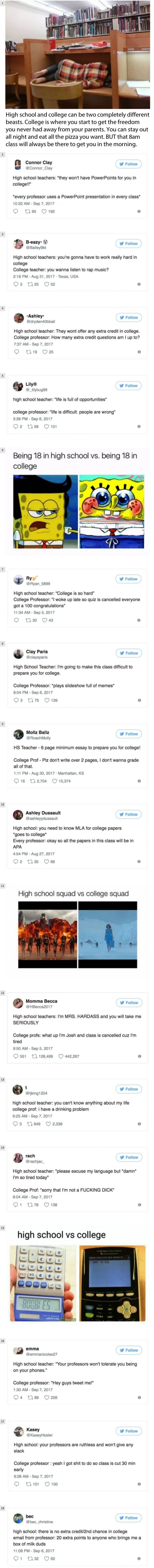 Tweets that prove high school and college are worlds apart