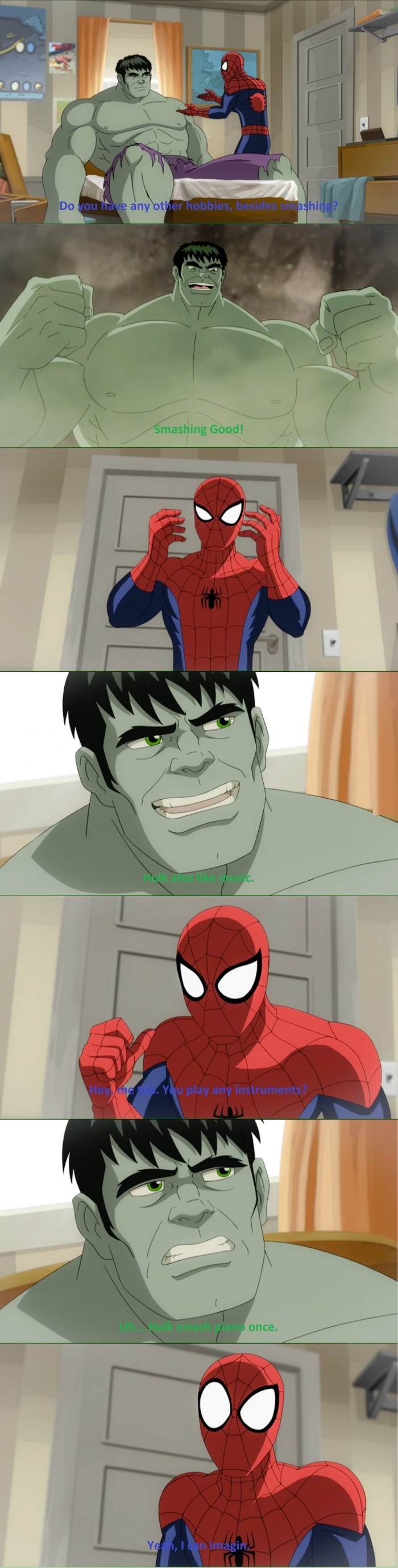 Spider-Man and The Hulk talking about music
