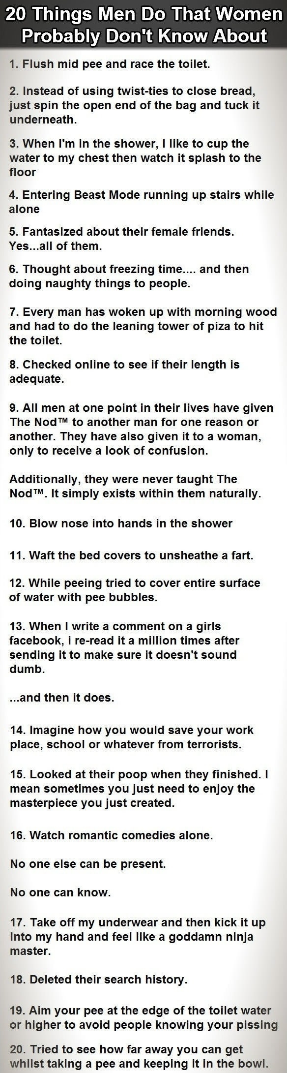 Things that women probably don't know about men