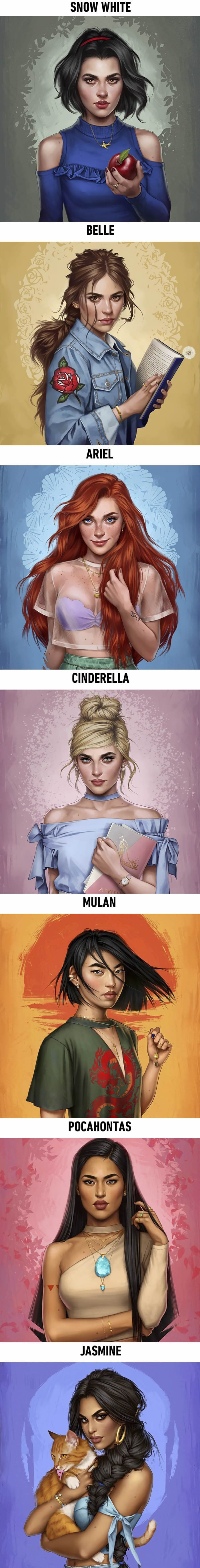 Disney princesses as modern day girls living in 2017