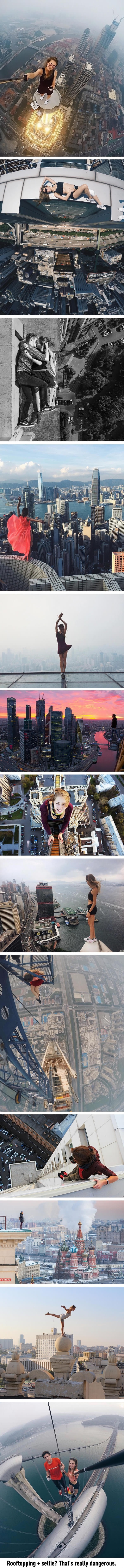 Russian girl does rooftopping and takes the riskiest selfies