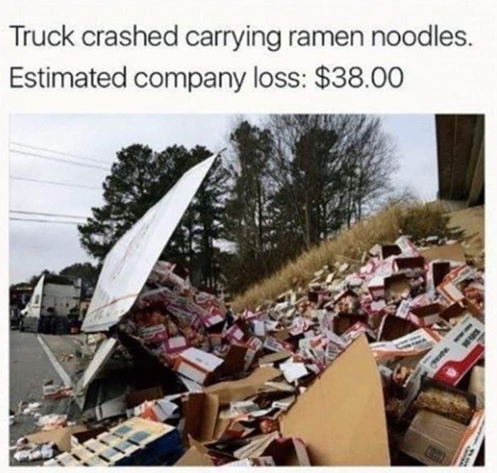 Truck crashed carrying Ramen noodles