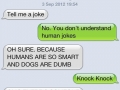 Dogs don't understand jokes