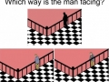Which way is the man facing?