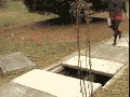 Girl jumps over hole