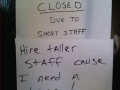 Closed Due To Short Staff