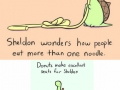 Sheldon is a tiny dinosour that thinks he is a turtle