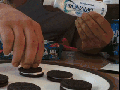 Taking a bite of oreo toothpaste