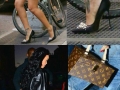 Rihanna walking over holes in pencil heels