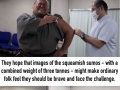Sumo wrestlers wince in agony while having flu jabs